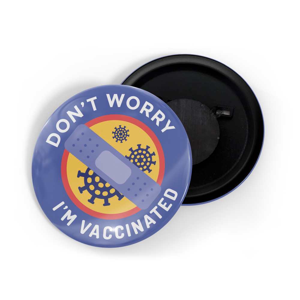 dhcrafts Fridge Magnet Blue Don't Worry I'm Vaccinated 11 (Pack of 1) Glossy Finish Design Pack of 1 (5.8cm)